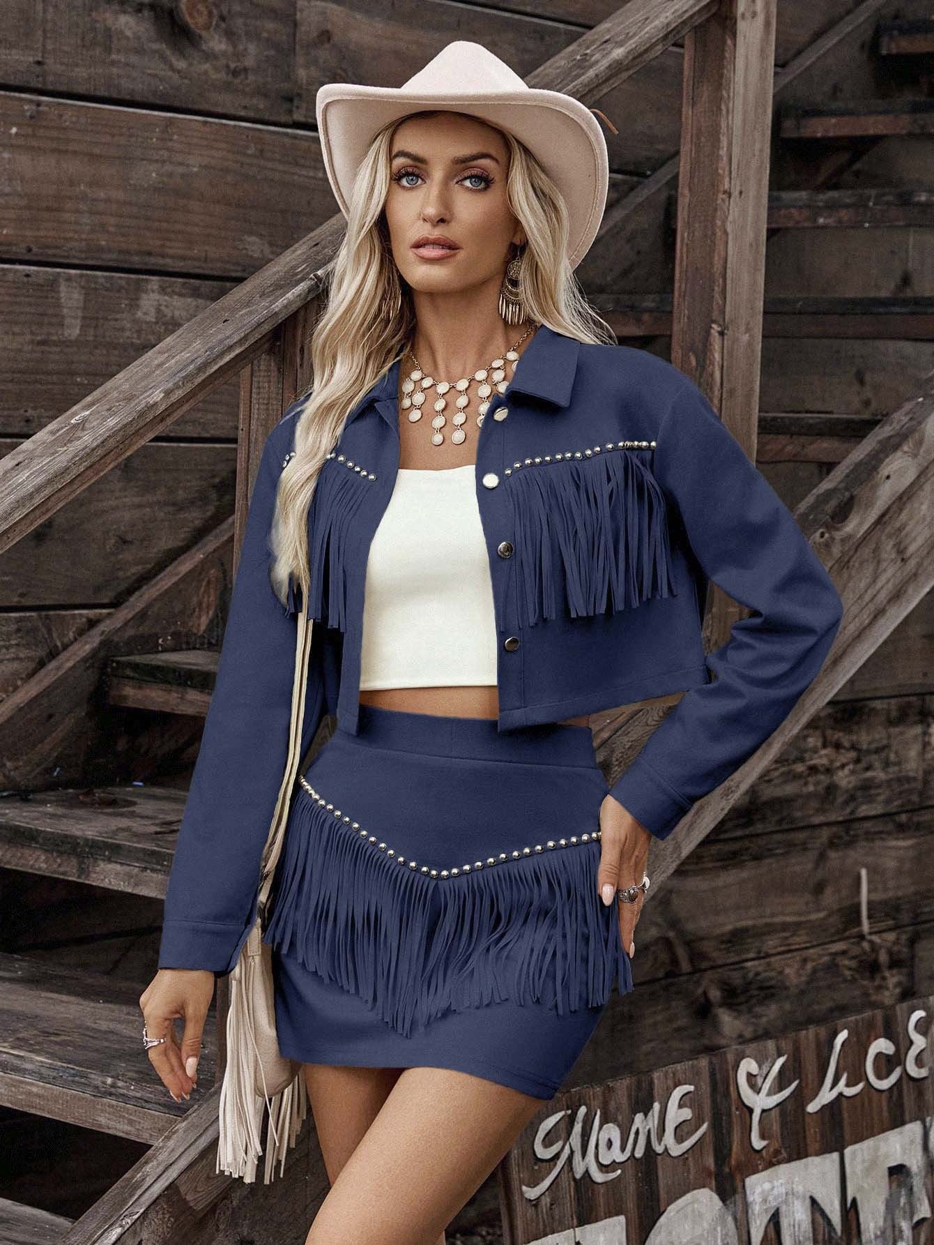 Western Fringe Suede Set