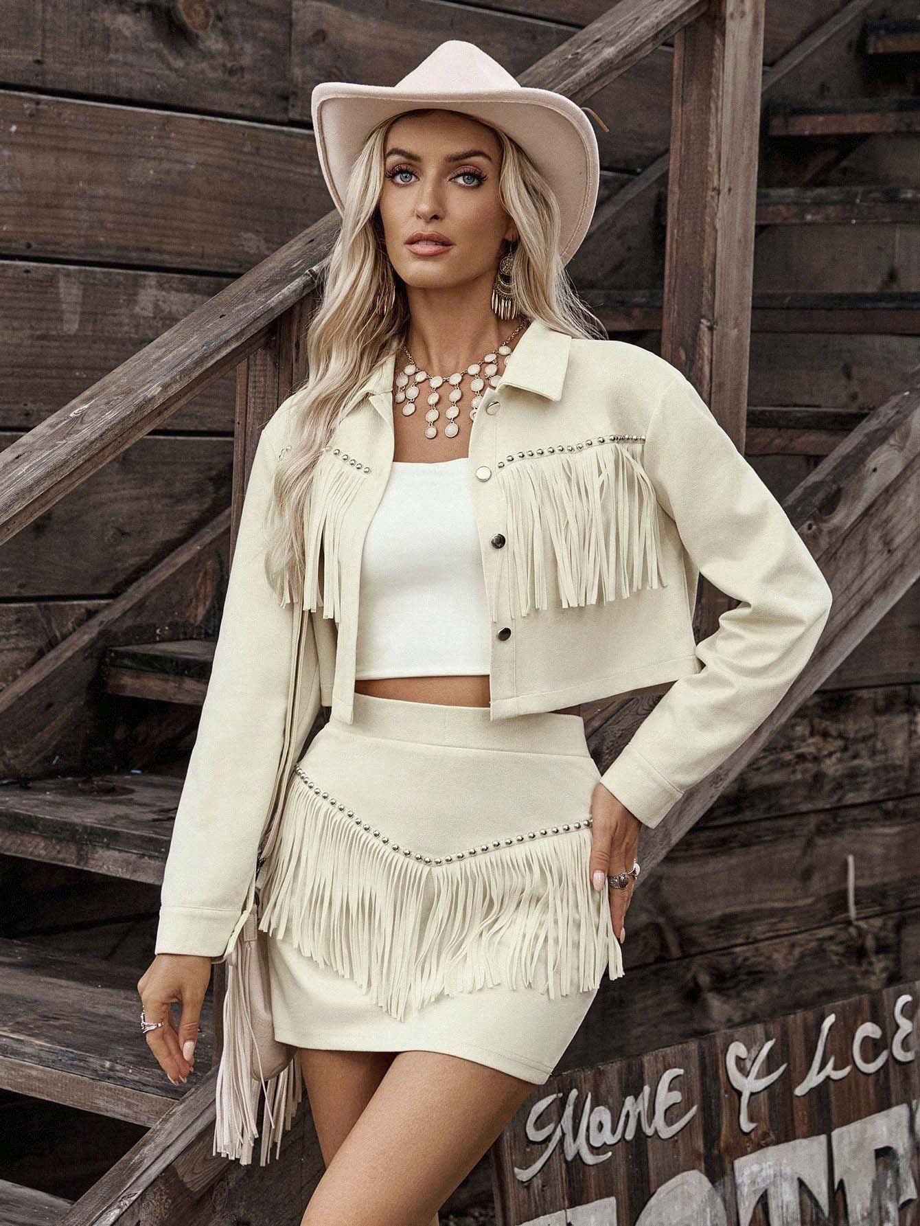 Western Fringe Suede Set