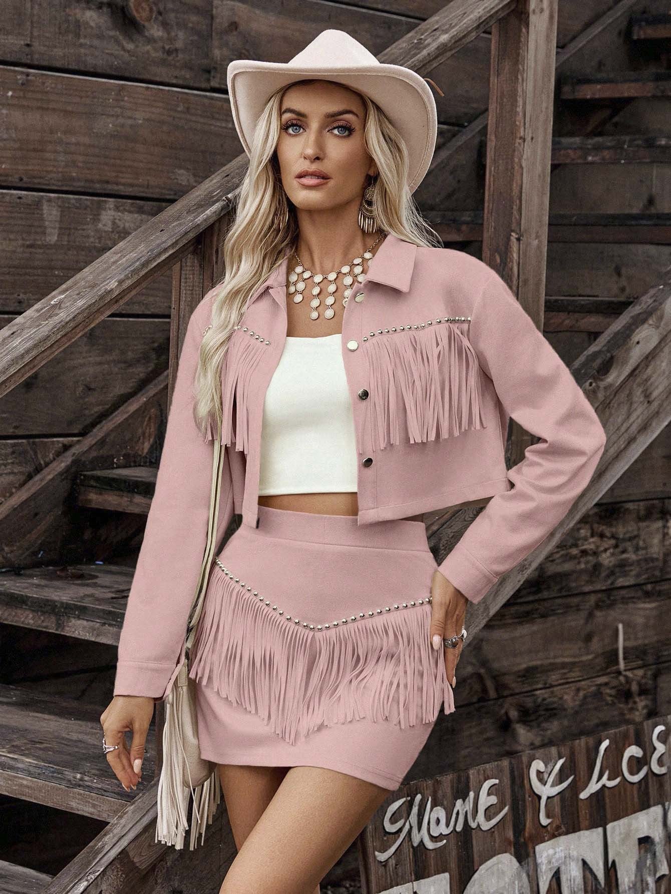 Western Fringe Suede Set