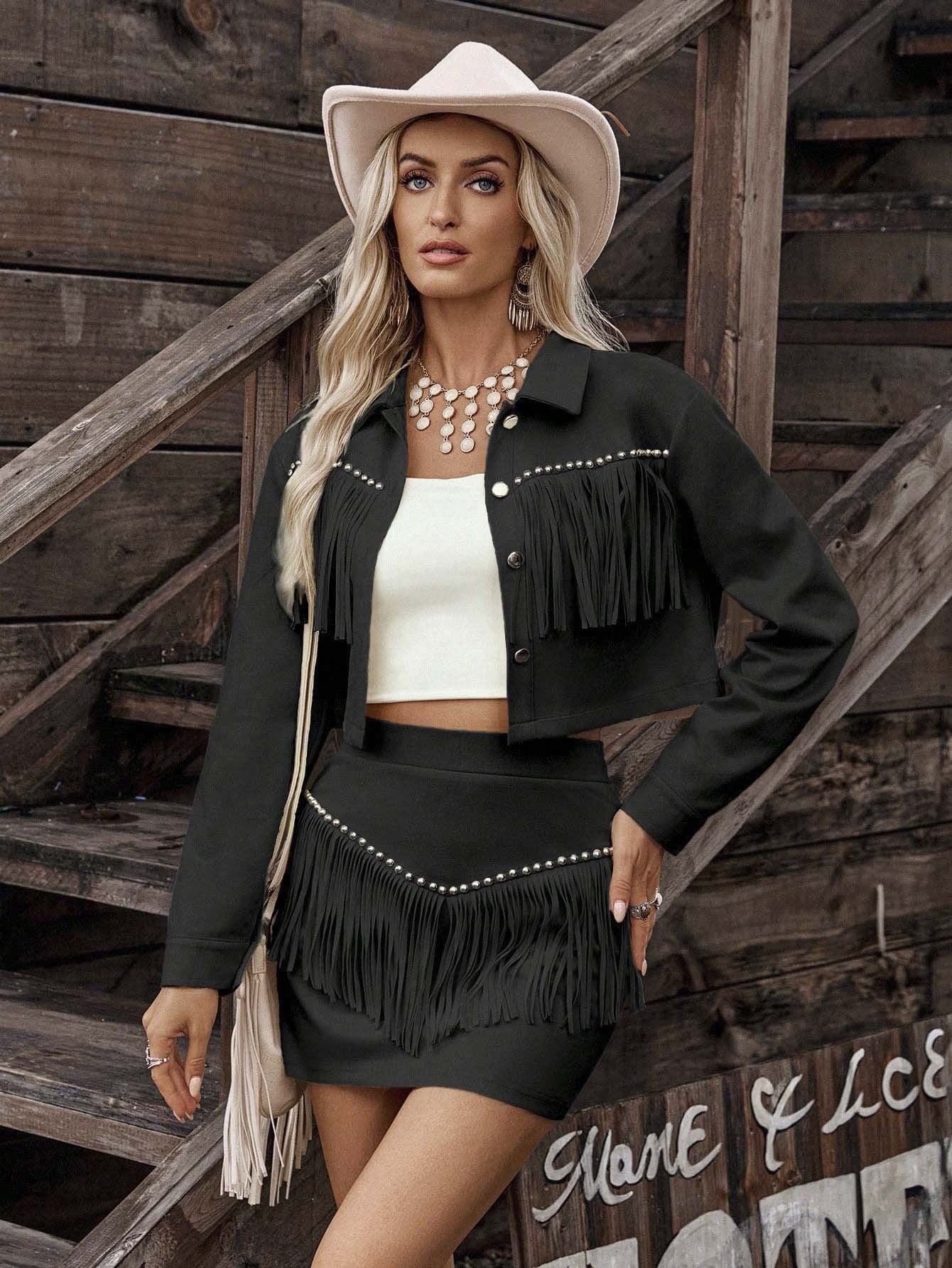 Western Fringe Suede Set