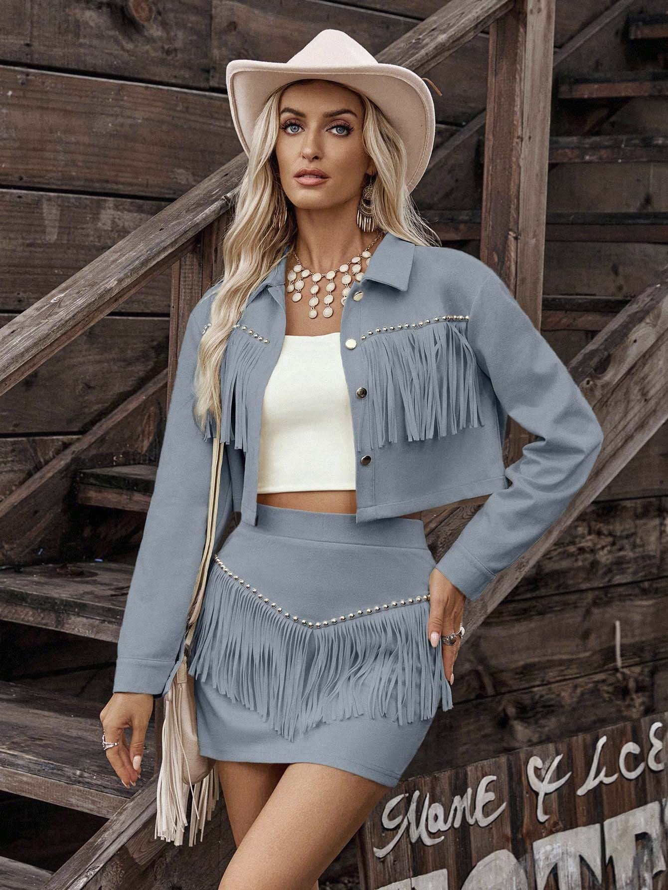 Western Fringe Suede Set