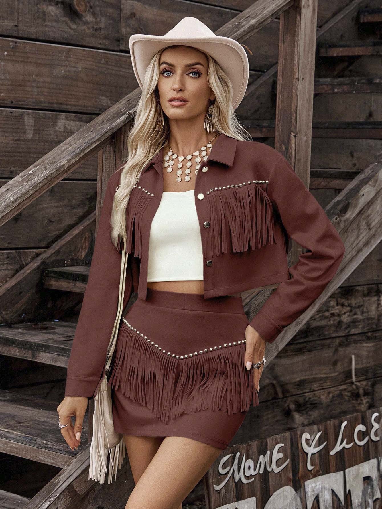 Western Fringe Suede Set
